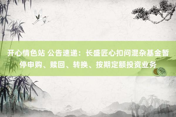开心情色站 公告速递：长盛匠心扣问混杂基金暂停申购、赎回、转换、按期定额投资业务